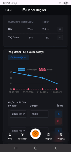 Sportix antrenör profil ekranı