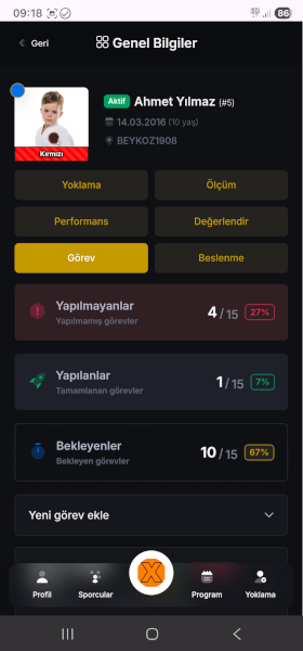 Sportix antrenör profil ekranı
