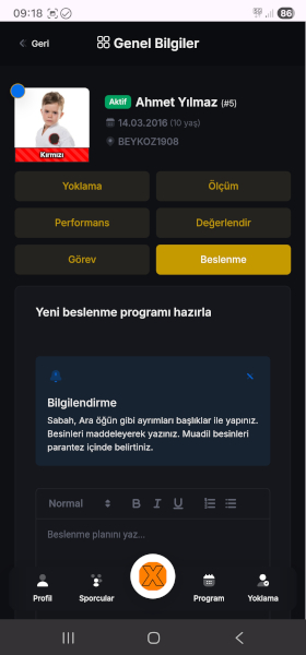 Sportix antrenör profil ekranı