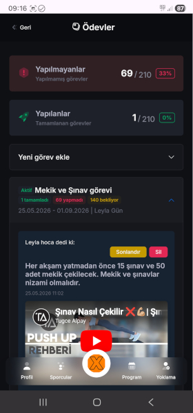 Sportix antrenör sporcular ekranı
