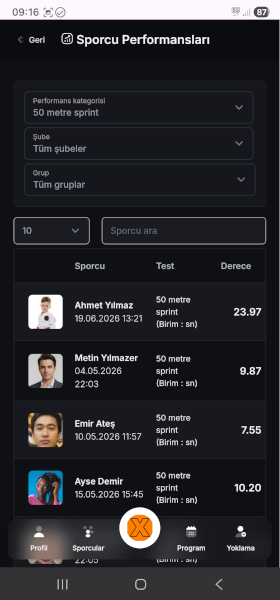Sportix antrenör görevler ekranı