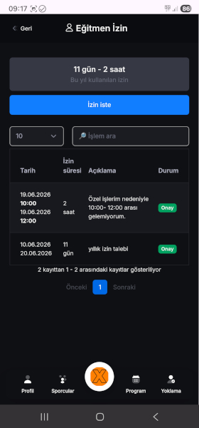 Sportix antrenör profil ekranı