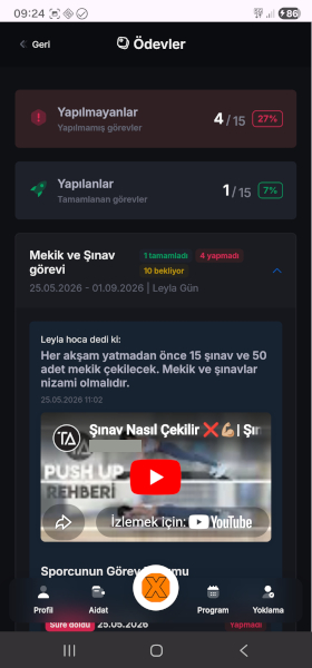 Sportix Veli görevler ekranı