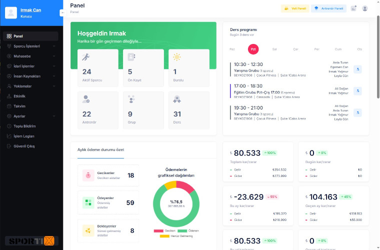Sportix yönetici dashboard